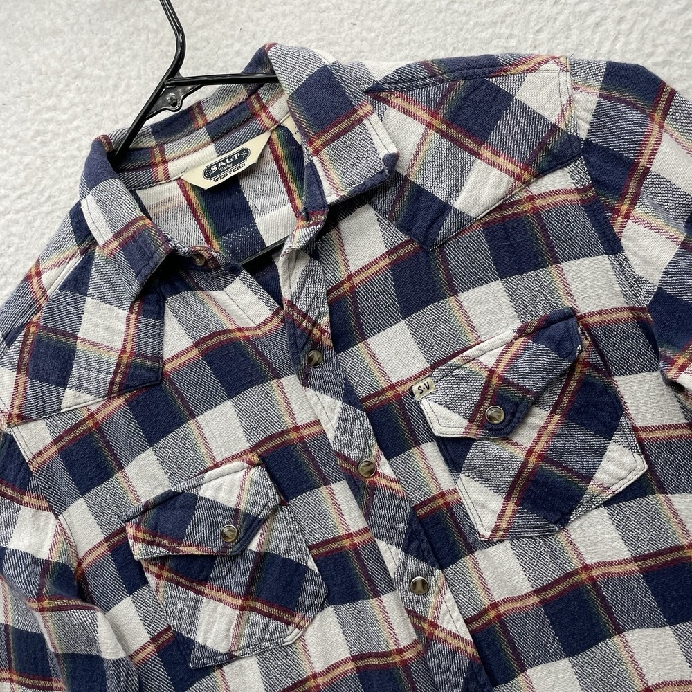 Salt Valley Western Shirt Mens Medium M Flannel Pearl Snap Plaid Yolked Soft